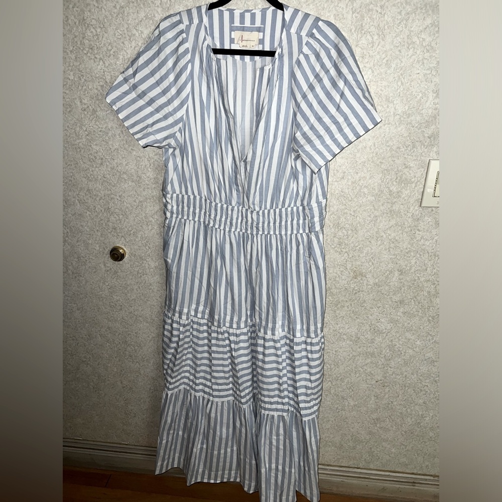 Anthropologie somerset blue white striped maxi dress cotton size 1X